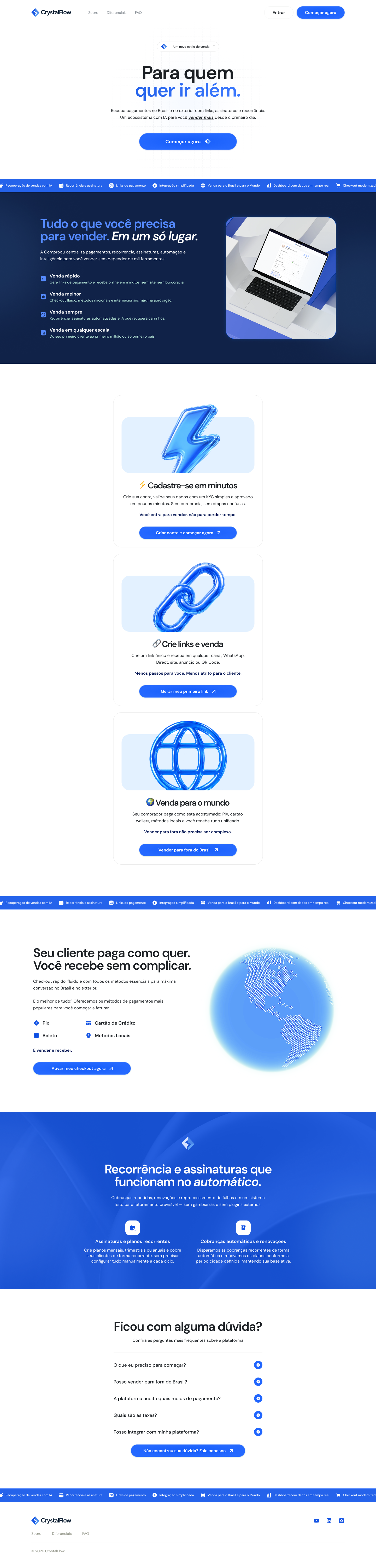 Captura completa da landing page Crystalflow